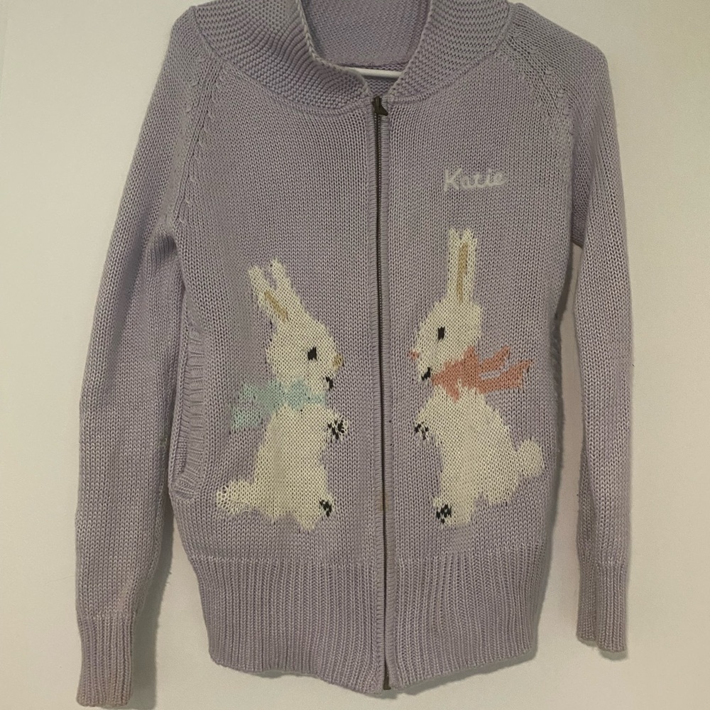 Vintage Lavender Bunny Zip Up Cardigan